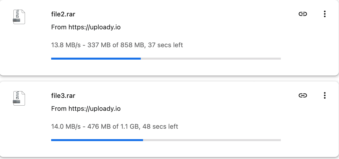 Uploady Premium Chrome download speed test showing around 14 MB/s